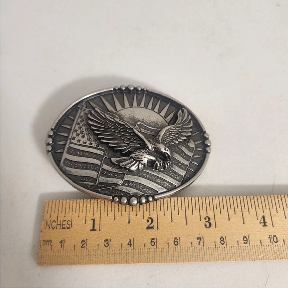 VTG American Eagle Flying Sunrise American Flag Metal Belt Buckle Cowboy Western - Picture 3 of 3